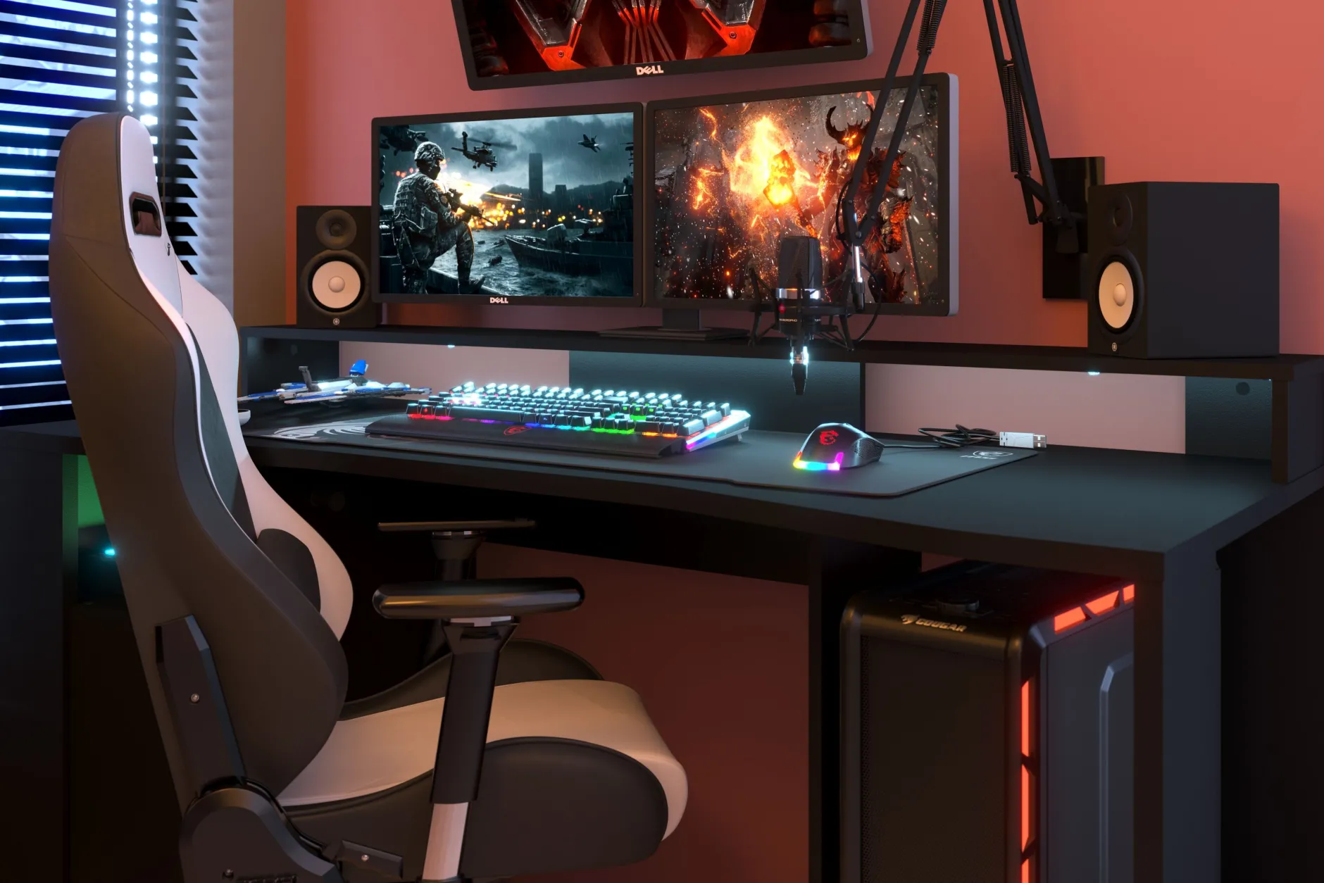 Set Gaming | Schreibtisch und Bücherregal