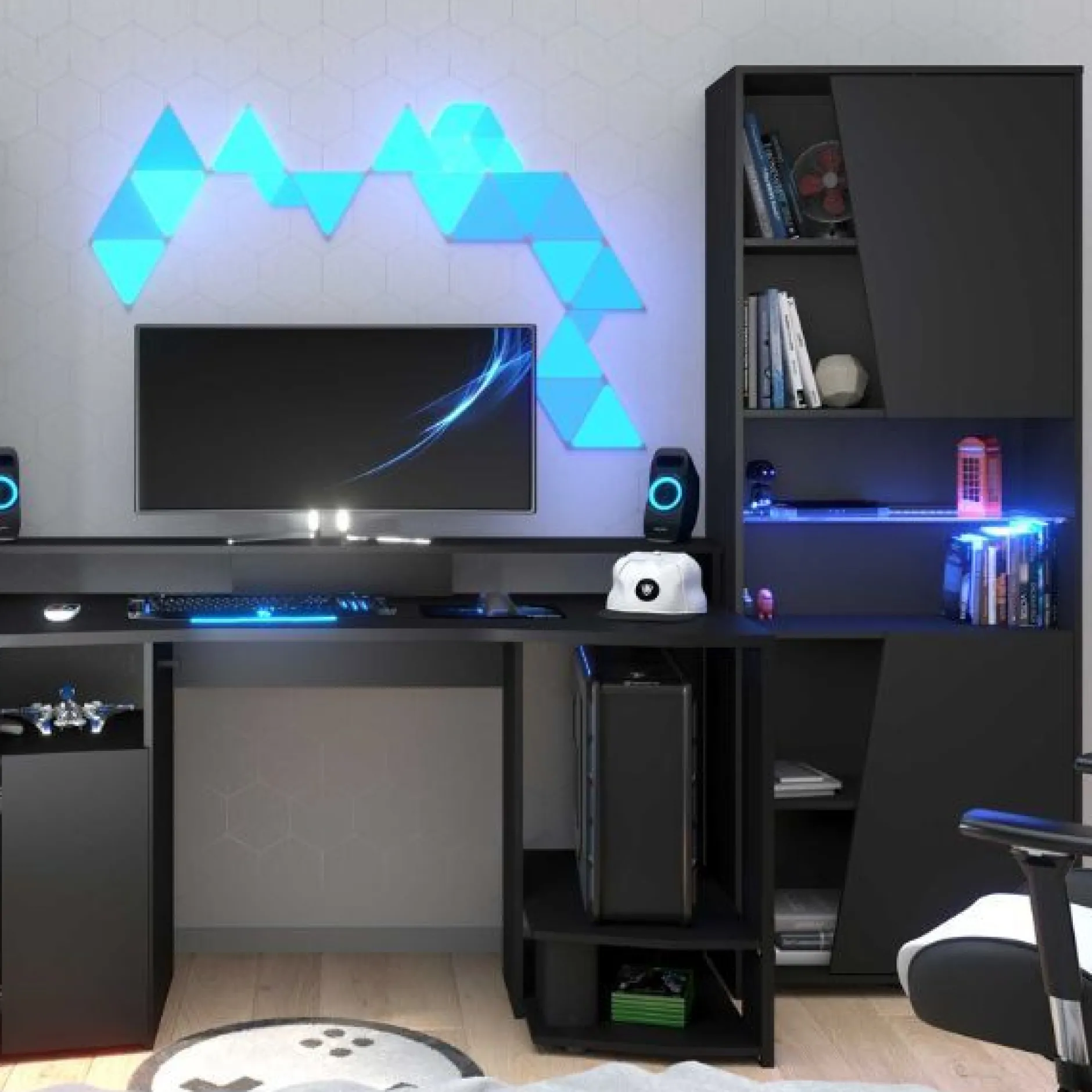Set Gaming | Schreibtisch und Bücherregal