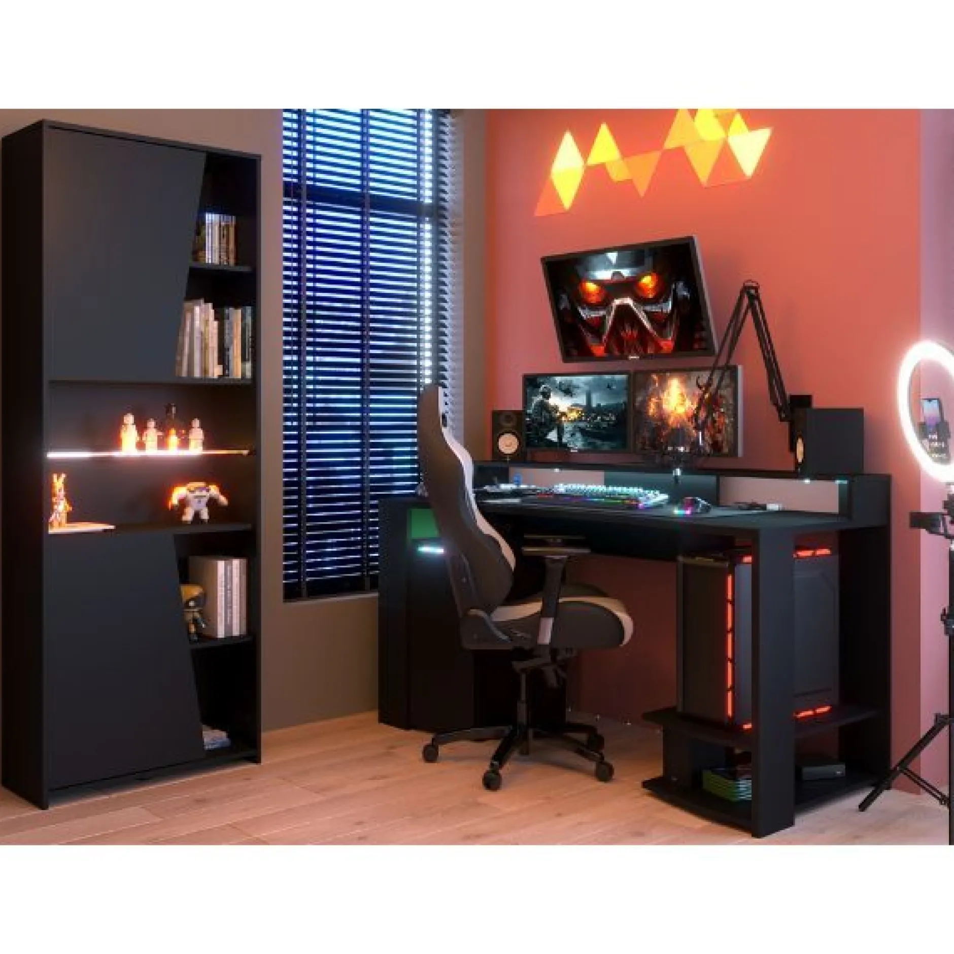Set Gaming | Schreibtisch und Bücherregal
