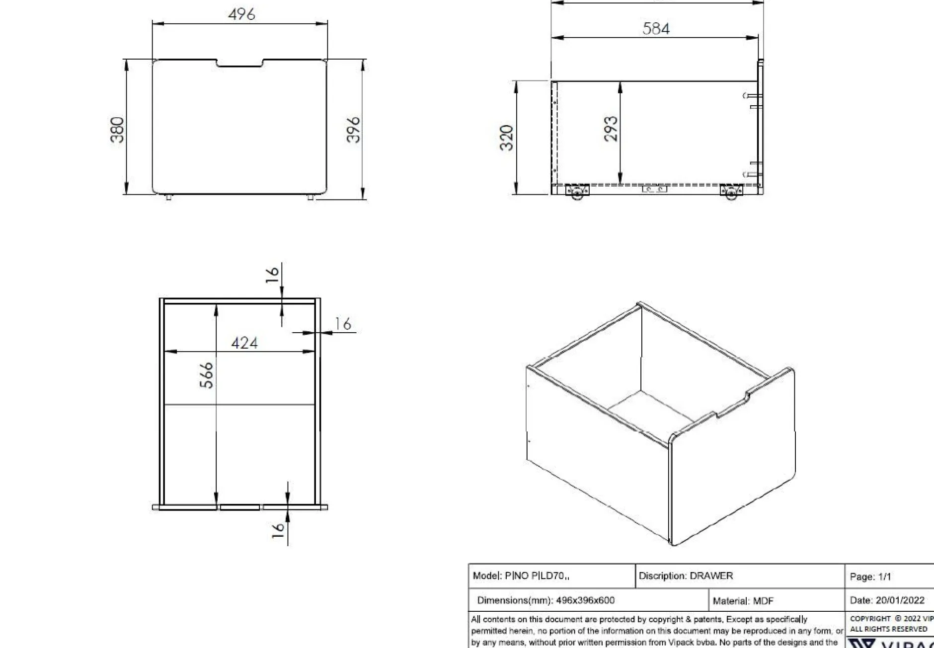 Set mit 3 Schubladen Pip - grau