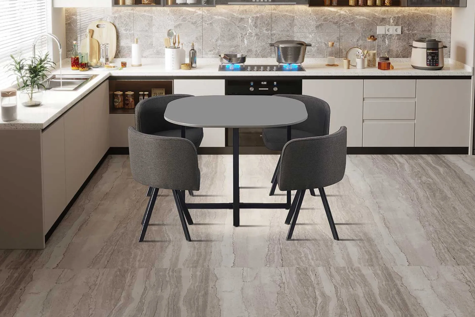 Set Tisch und Stühle Eva | 100 x 100 x 75 cm | Grau