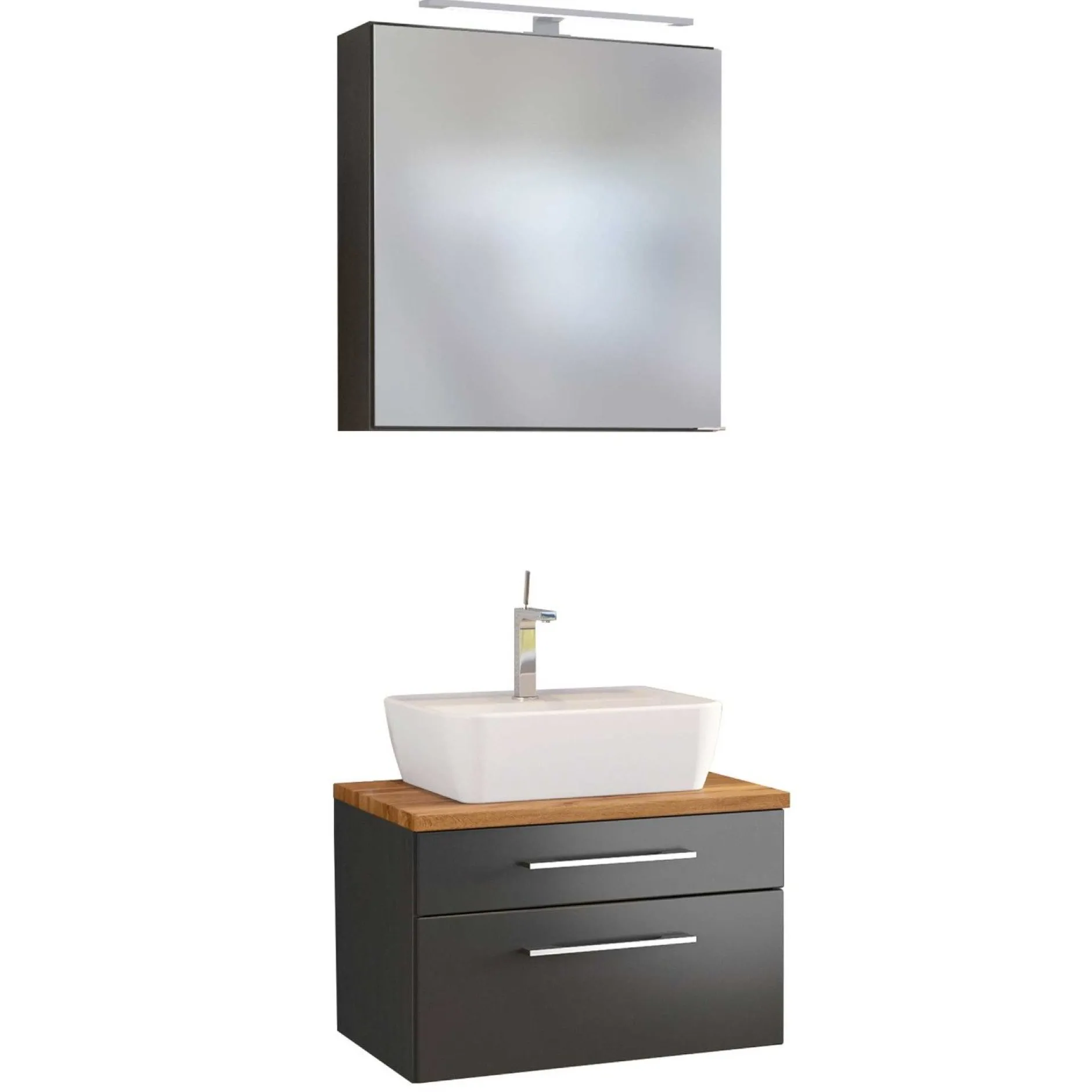 Set Waschtisch und Spiegelschrank Dasa 60cm - graphit/mattgrau