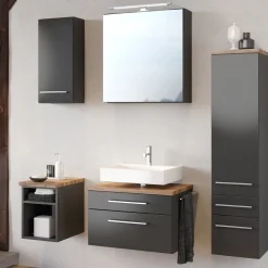 Set Waschtisch und Spiegelschrank Dasa 60cm - graphit/mattgrau