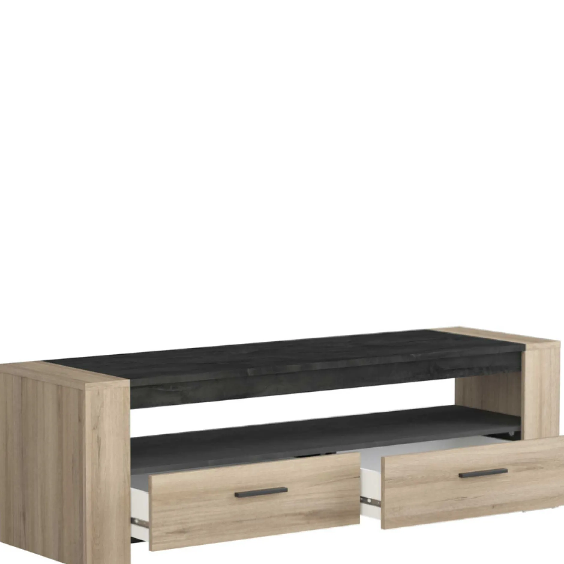Shane TV-Schrank 2 Schubladen und 1 offenes Fach-Kronberg Eiche/Sidewalk schwarz