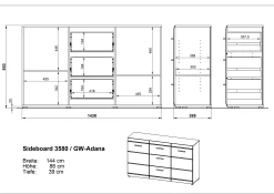 Sideboard Allan 144cm mit 2 Türen und 3 Schubladen - weiß