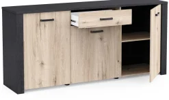 Sideboard Aubrey - 175x42x82cm - 3 Türen und 1 Schublade - Eiche Dekor/schwarz