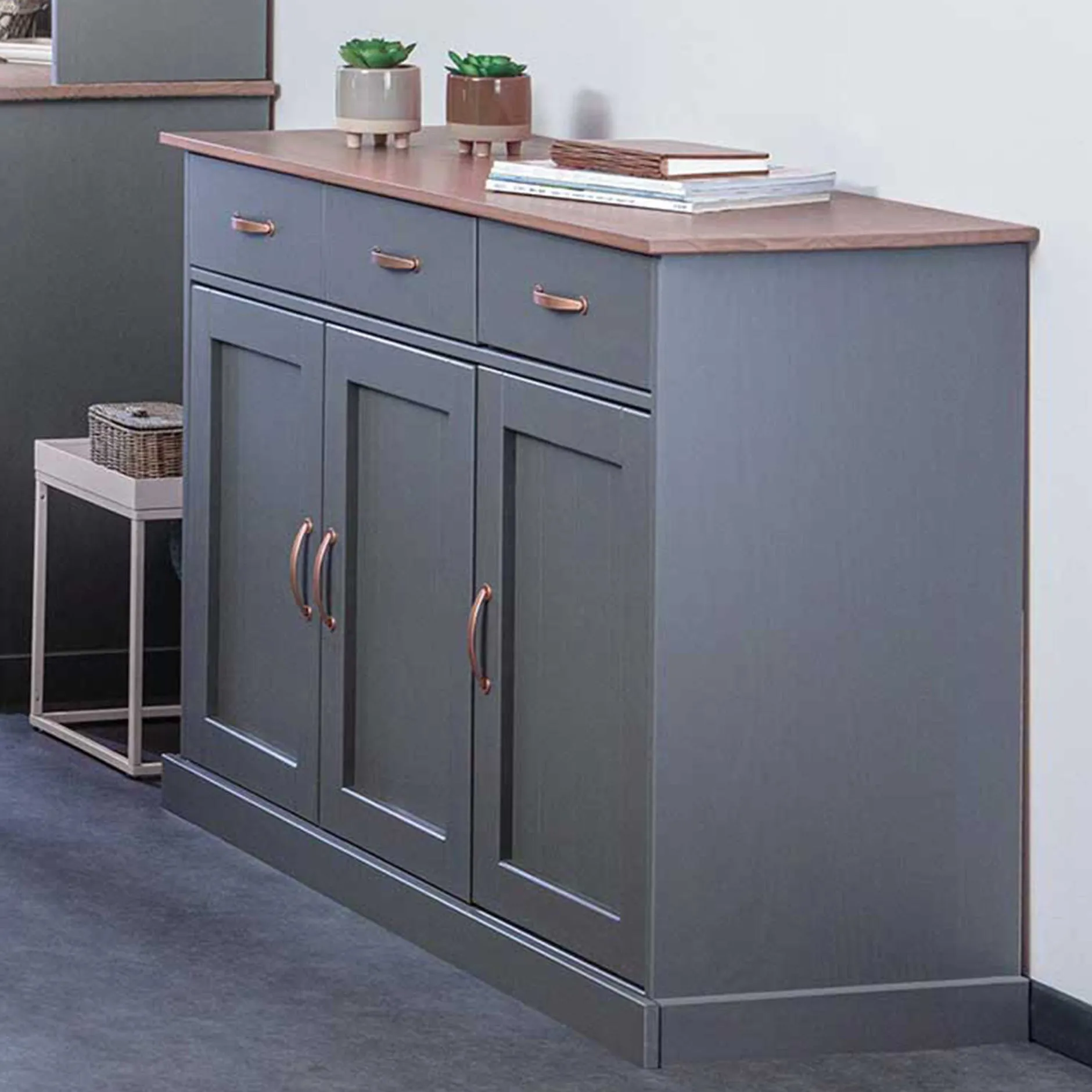 Sideboard Cerci 131cm mit 3 Türen und 3 Schubladen - grau