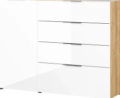 Sideboard Dudek 134cm mit 4 Schubladen und 1 Tür - weiß/Eiche