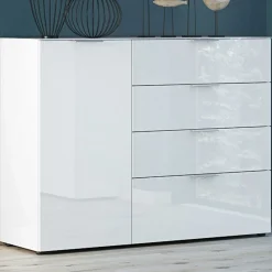 Sideboard Dudek 134cm mit 4 Schubladen und 1 Tür - weiß
