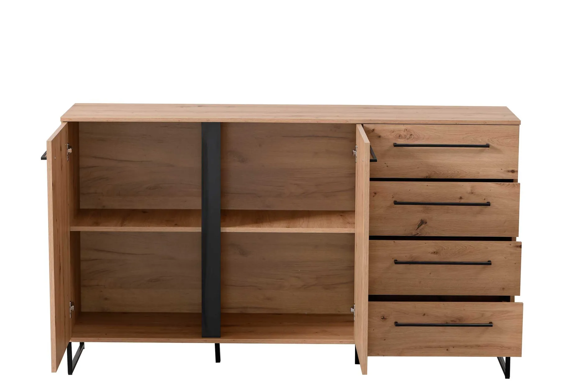 Sideboard Hoggas 159cm 4 Türen und 2 Einlegeböden - Eiche
