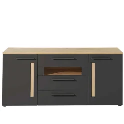 Sideboard Lorna 2 Türen und 3 Schubladen - Anthrazit/Eiche