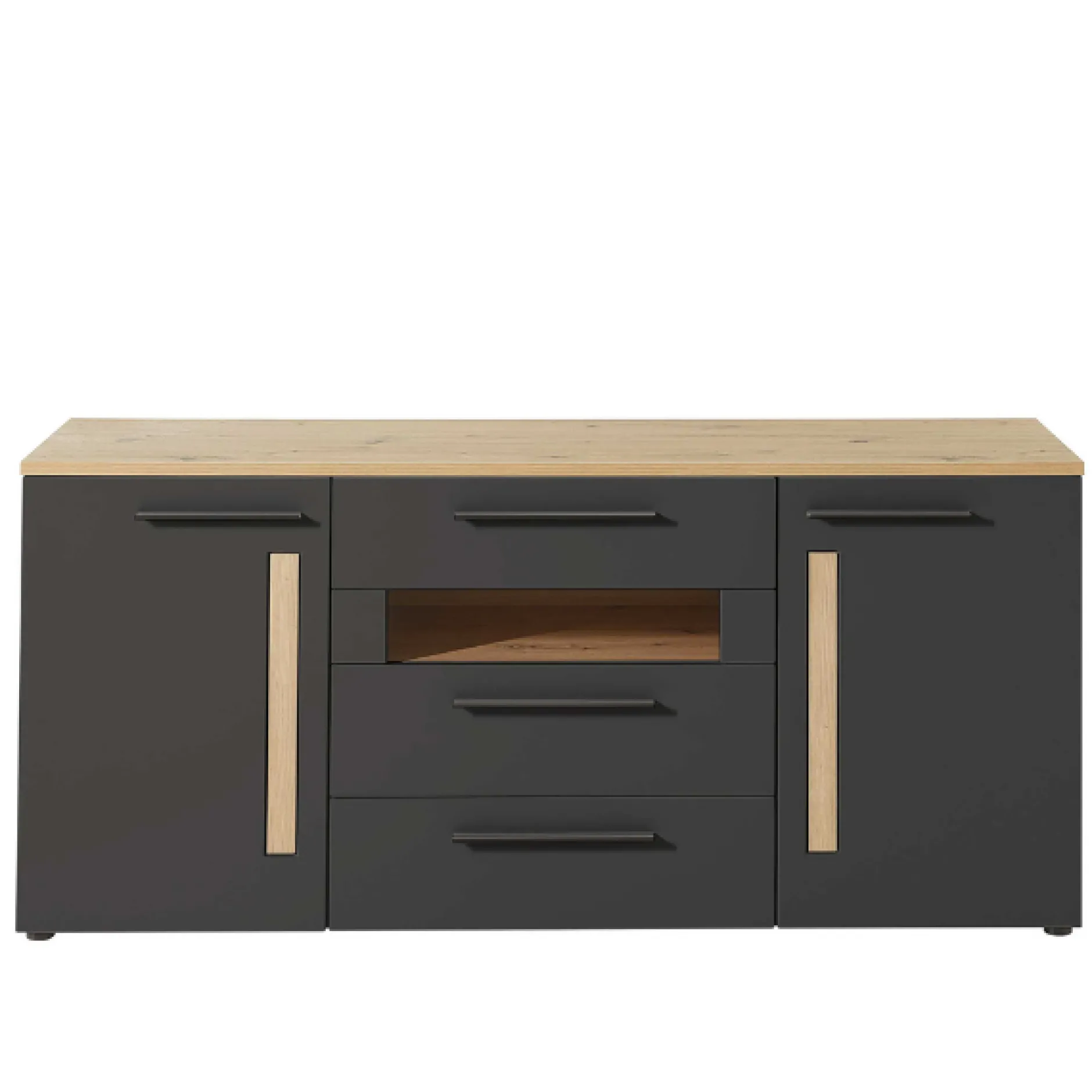 Sideboard Lorna 2 Türen und 3 Schubladen - Anthrazit/Eiche