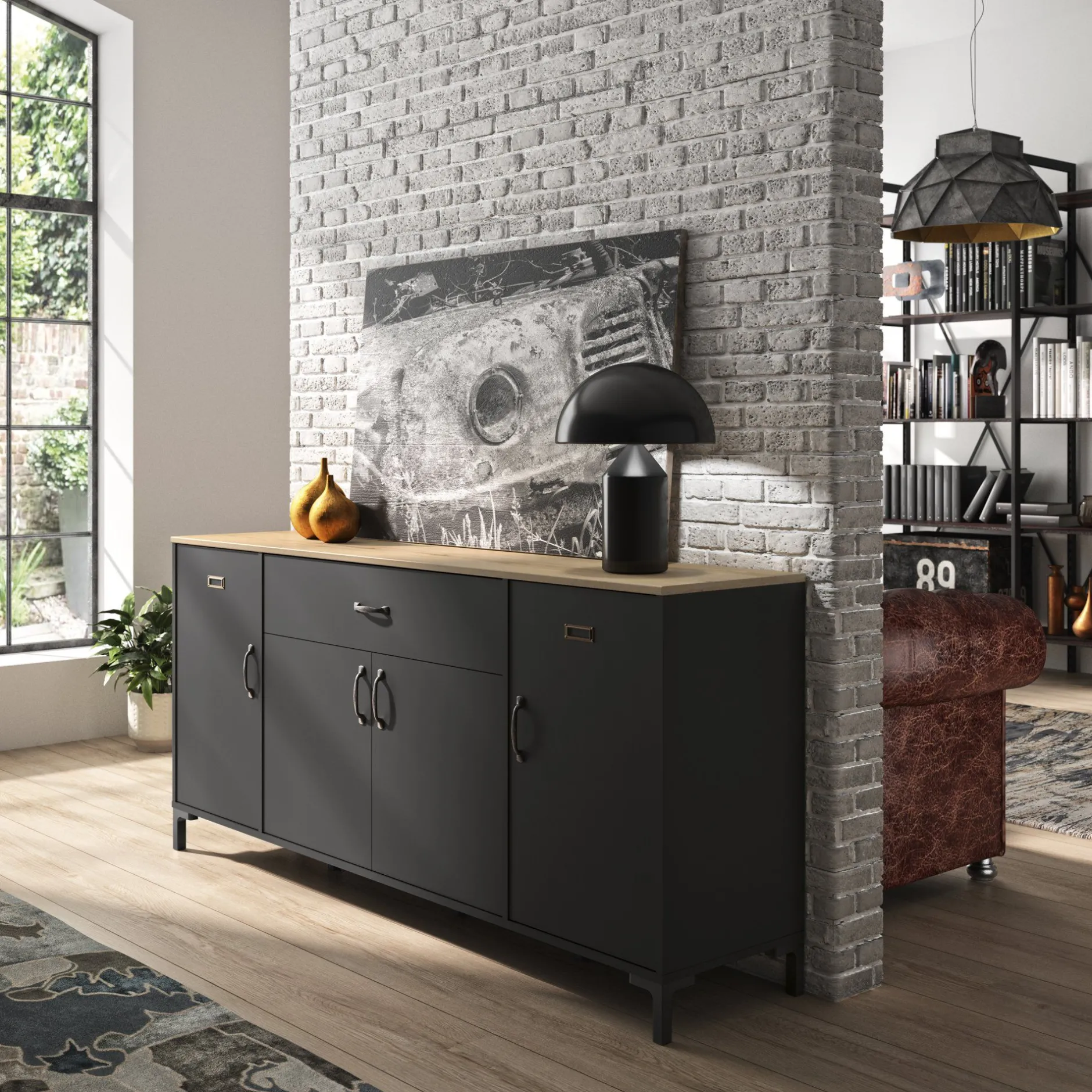 Sideboard Manchester | 180 x 40 x 82 cm | Helvezia Eiche Design