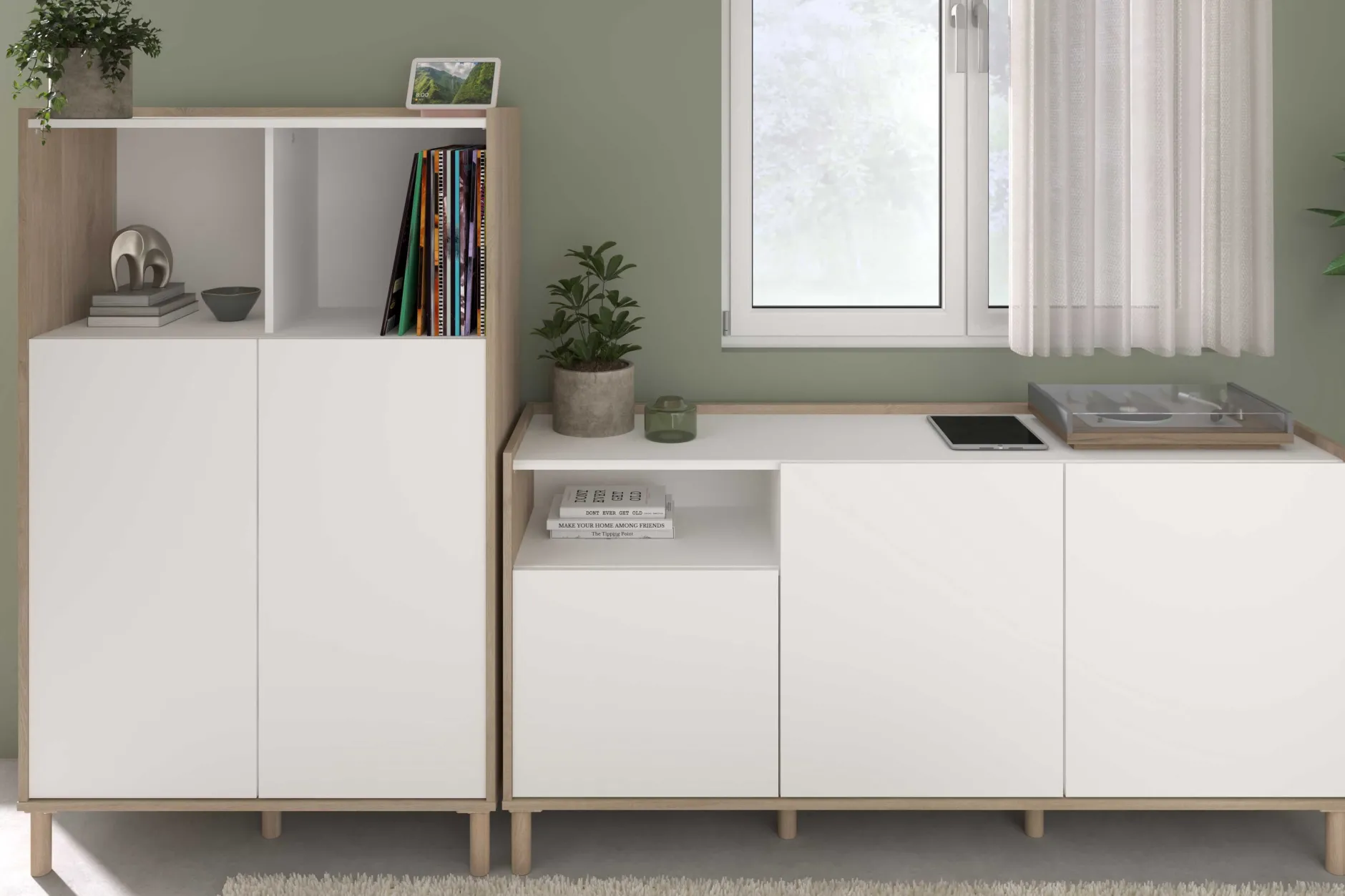 Sideboard Morpheus - 150x40x75cm - 3 Türen - Eiche Dekor/Weiß
