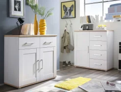 Sideboard Roman 93cm mit Tür und 4 Schubladen - weiß/braun