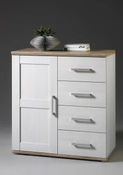 Sideboard Roman 93cm mit Tür und 4 Schubladen - weiß/braun