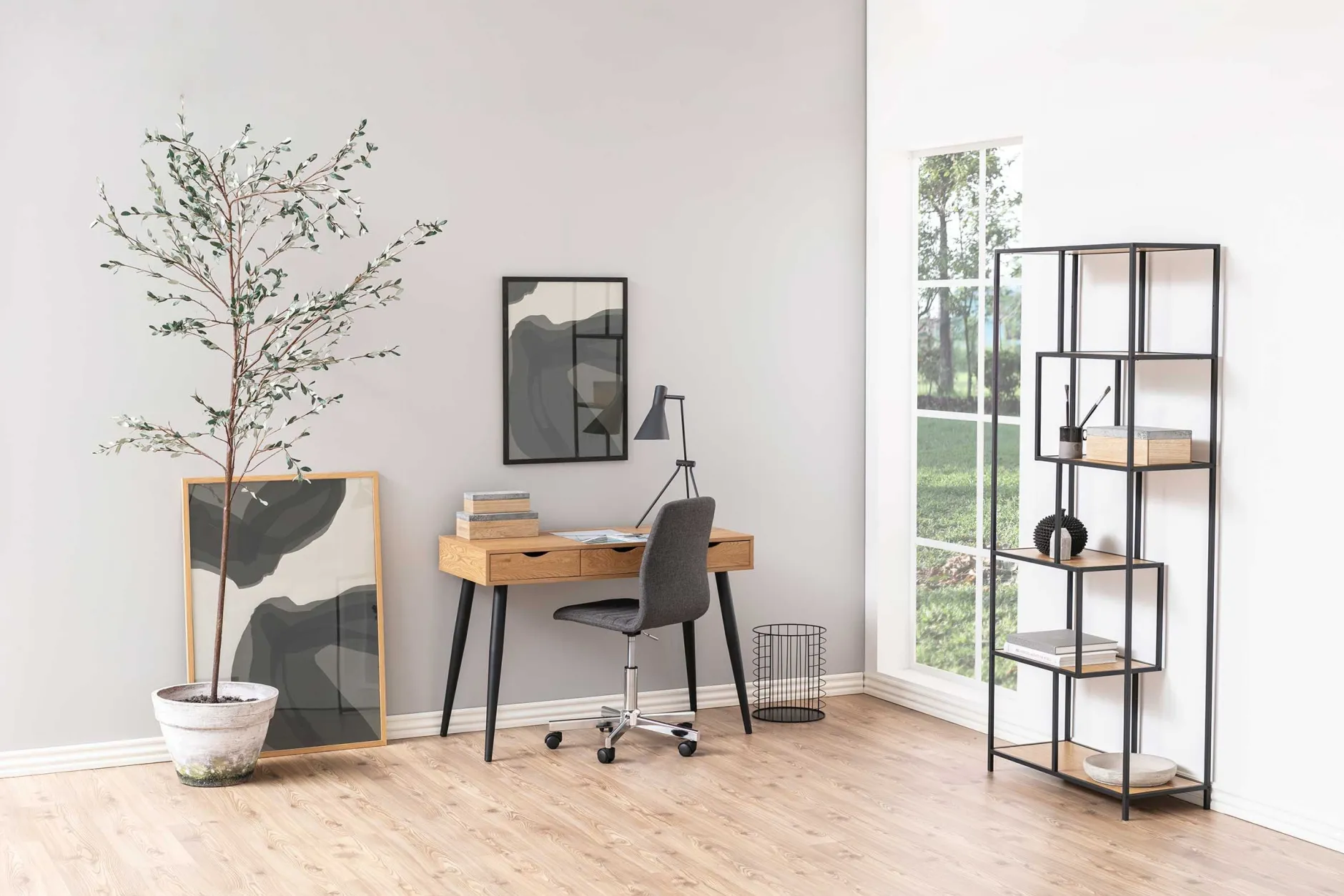 Sideboard/Schreibtisch Jupiter 110 cm 3 Schubladen - Wildeiche/schwarz