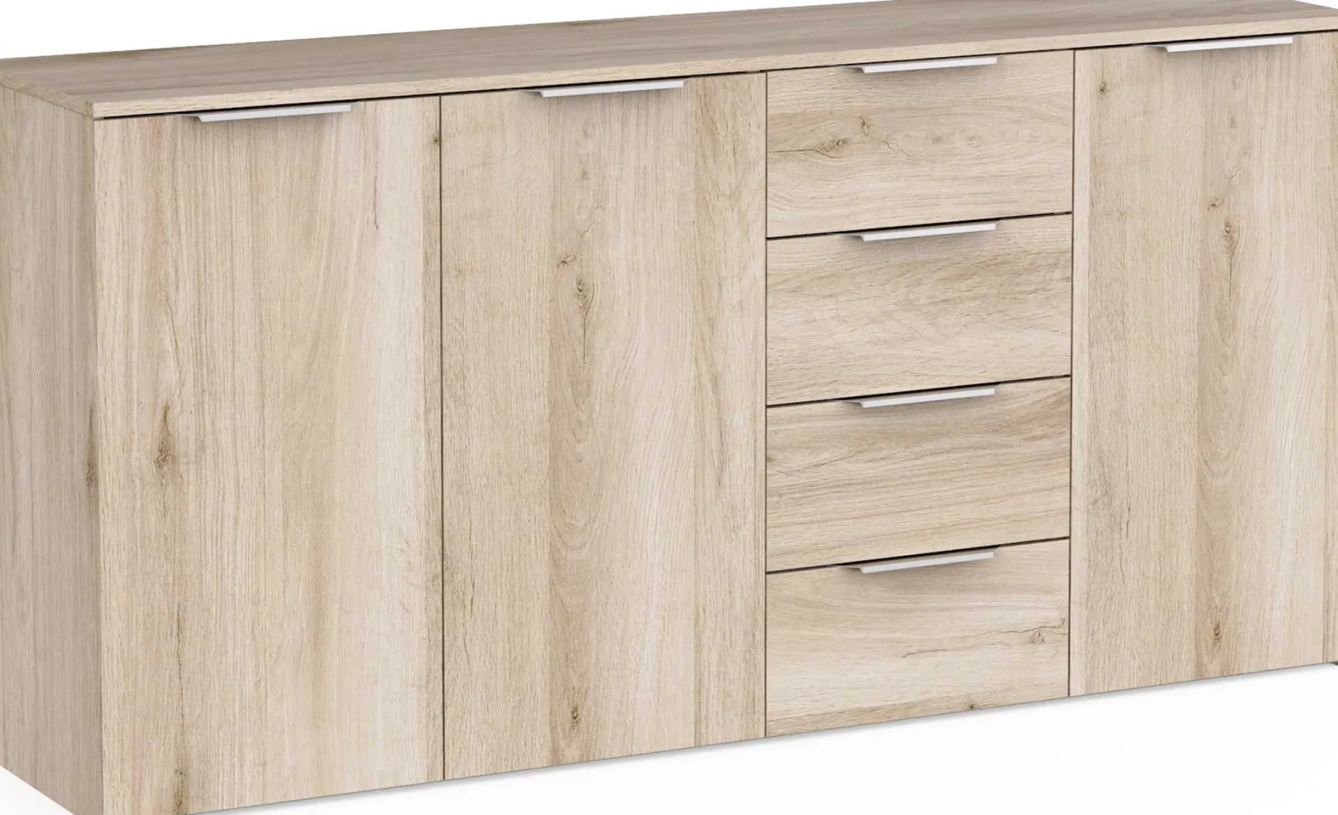 Sideboard Spectre - 159x37x78cm - 3 Türen und 4 Schubladen - Eichendekor