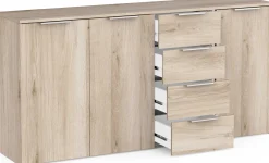 Sideboard Spectre - 159x37x78cm - 3 Türen und 4 Schubladen - Eichendekor