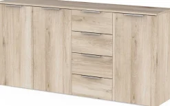 Sideboard Spectre - 159x37x78cm - 3 Türen und 4 Schubladen - Eichendekor