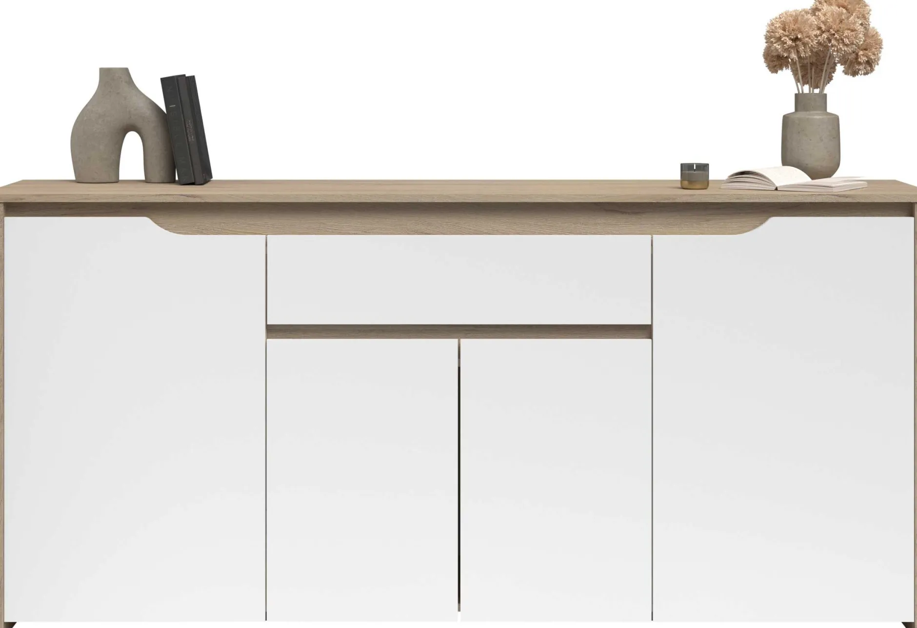 Sideboard Wendy - 184x46x86cm - 4 Türen und 1 Schublade - Eiche Dekor/Weiß