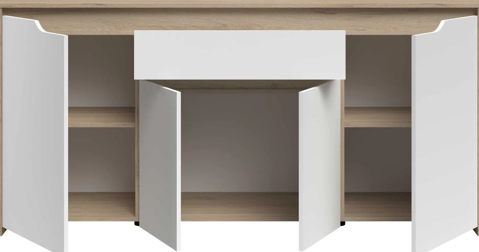 Sideboard Wendy - 184x46x86cm - 4 Türen und 1 Schublade - Eiche Dekor/Weiß