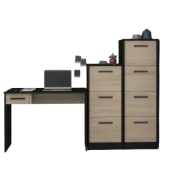 SilBüro-Set : Schreibtisch und zwei Aktenschränke - Eiche Dekor/schwarz
