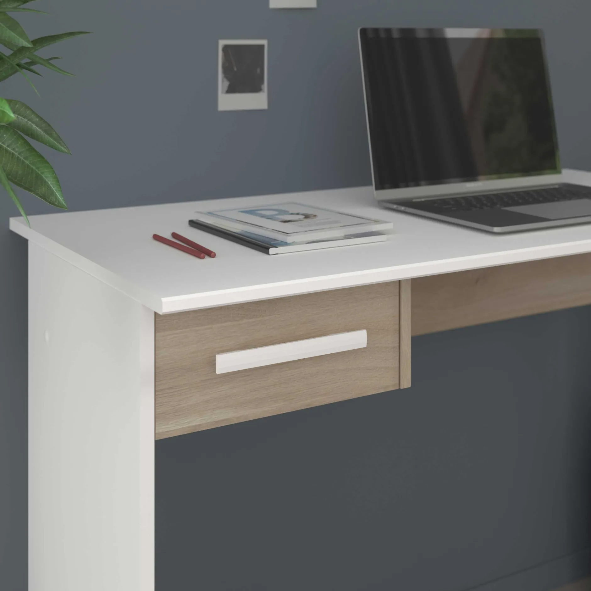 SilBüro-Set : Schreibtisch und zwei Aktenschränke - Eiche Dekor/Weiß