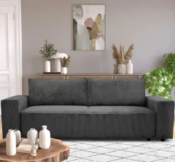 3-Sitzer Sofa Josh - 239x86x85cm - mit Stauraum - anthrazitfarbener gerippter Samt