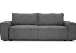 3-Sitzer Sofa Josh - 239x86x85cm - mit Stauraum - anthrazitfarbener gerippter Samt