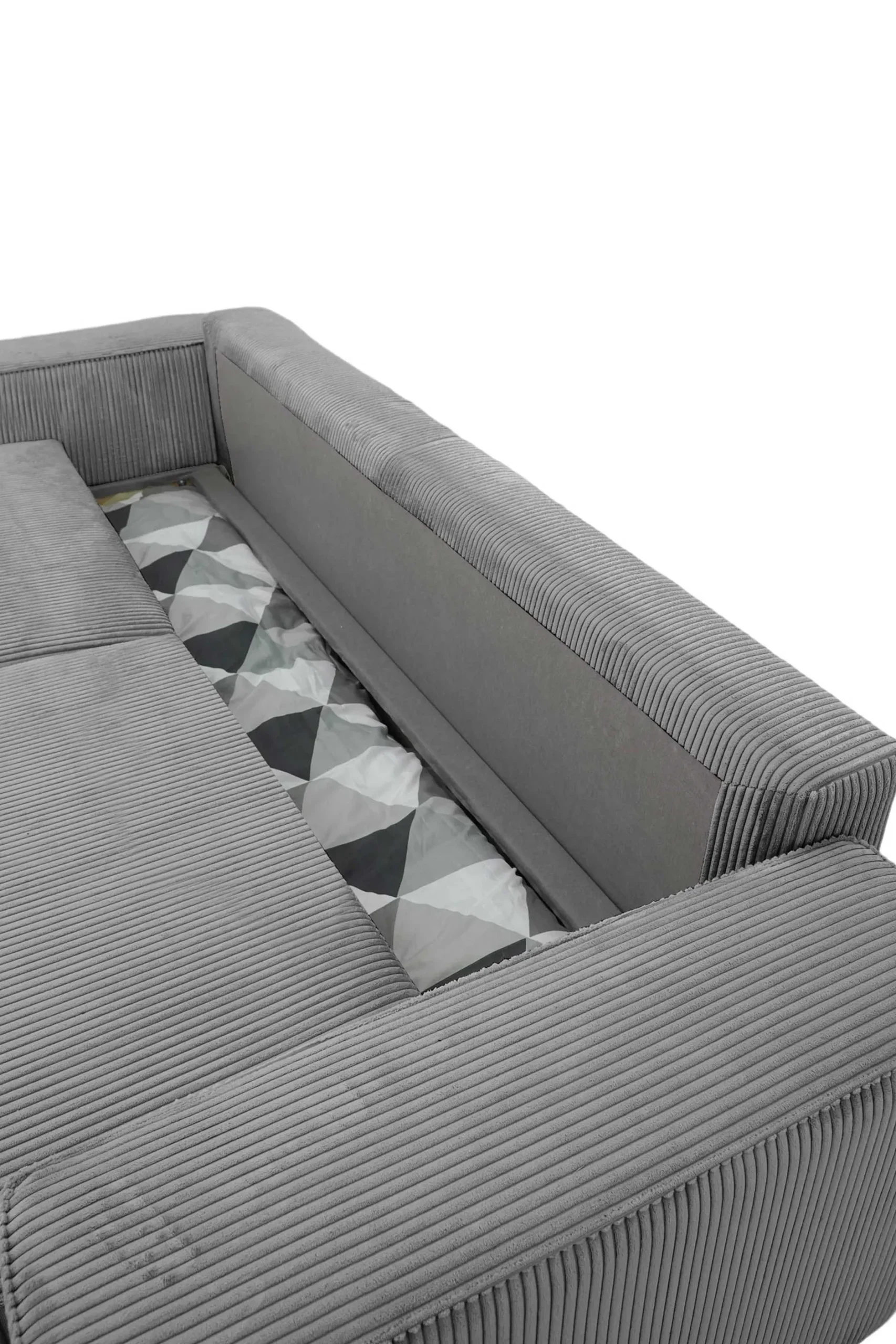 3-Sitzer Sofa Josh - 239x86x85cm - mit Stauraum - anthrazitfarbener gerippter Samt