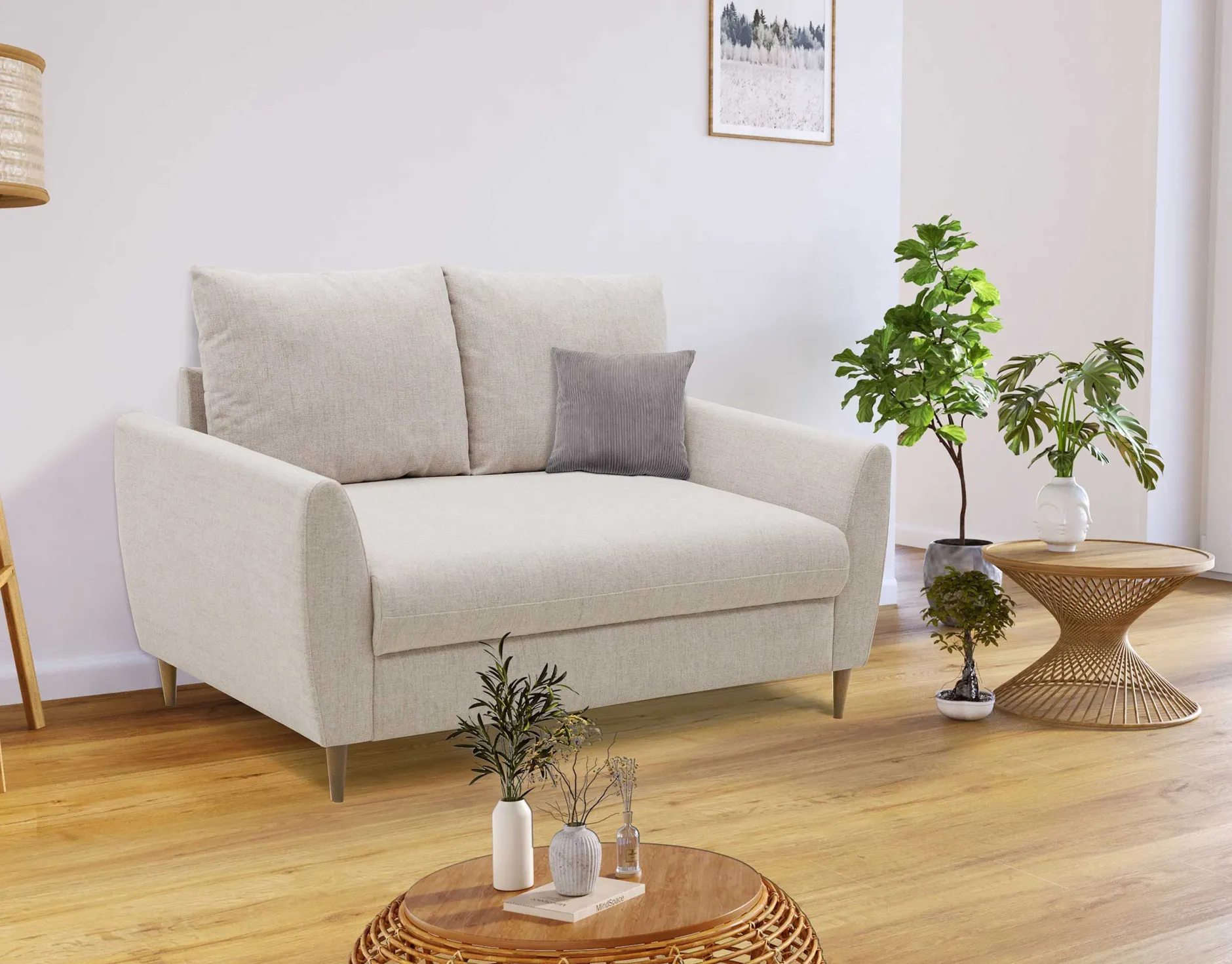 2-Sitzer Sofa Lino - 145x78x92cm - beige Stoff