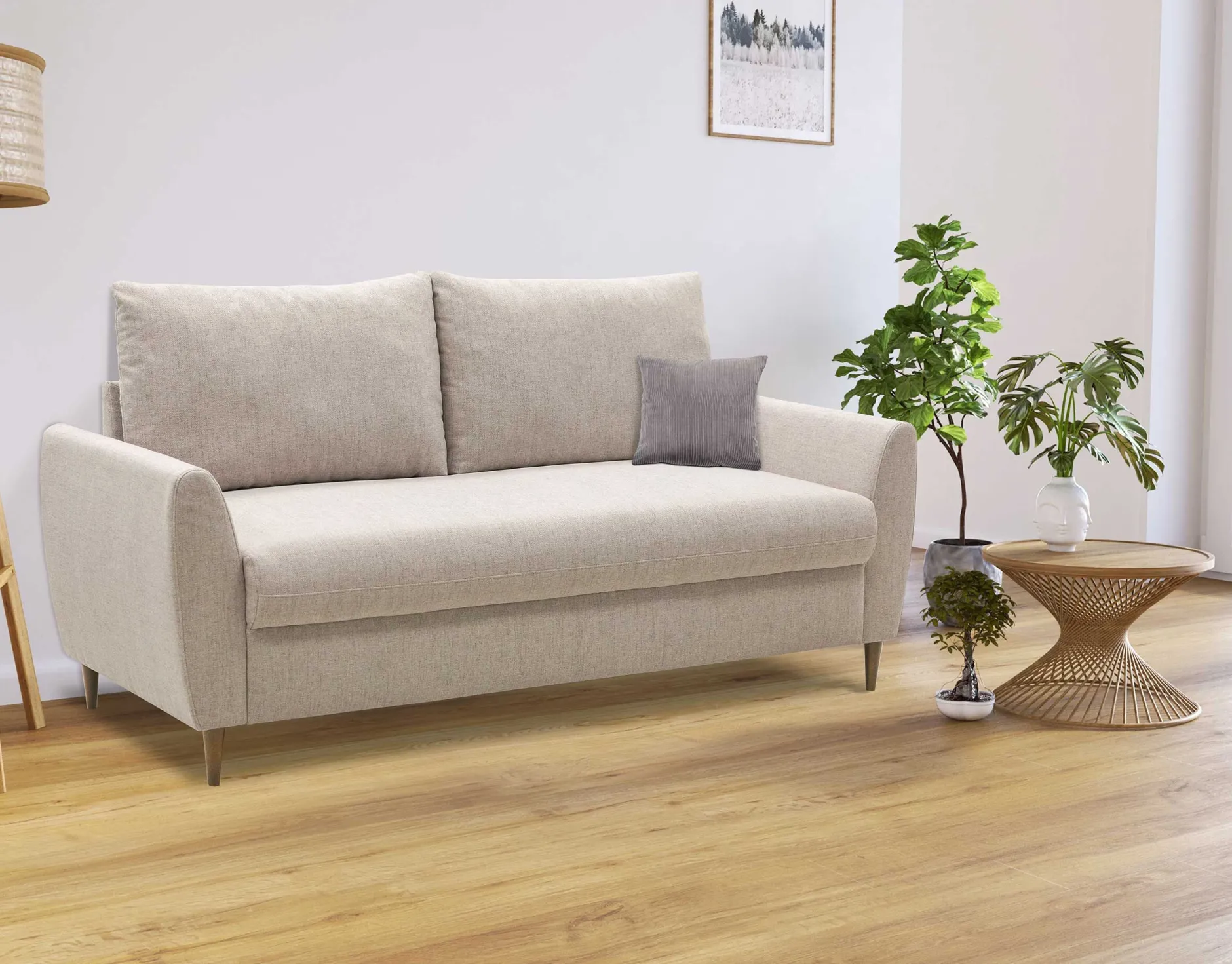 3-Sitzer Sofa Lino - 180x78x92cm - beige Stoff