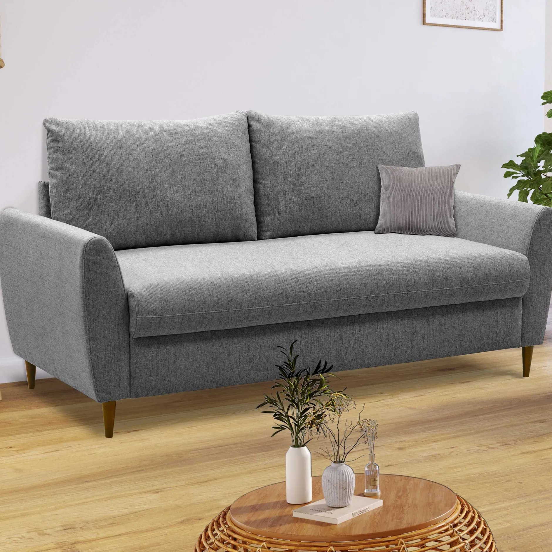 3-Sitzer Sofa Lino - 180x78x92cm - grauer Stoff