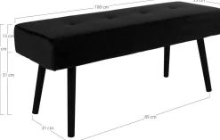 Skiby Bank aus schwarzem Samt - 100x35x44 cm