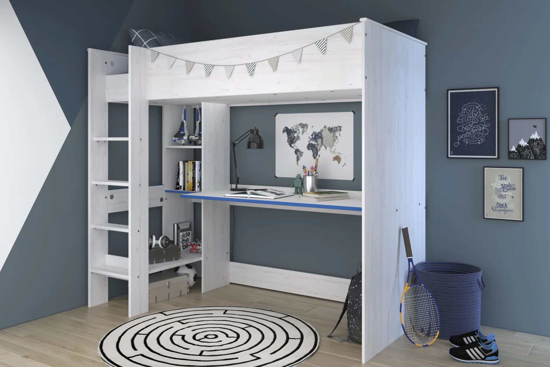 Smoozy Kinderzimmer-Set | Hochbett und Kleiderschrank | Weiß
