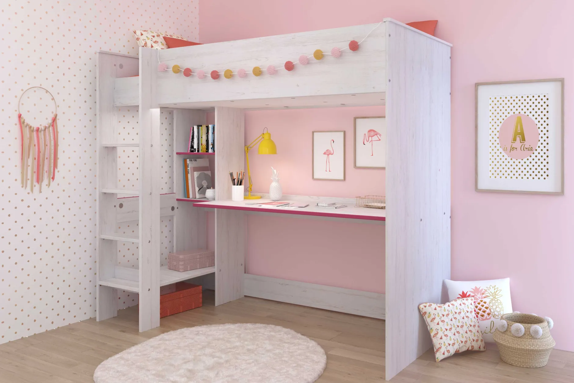 Smoozy Kinderzimmer-Set | Hochbett und Kleiderschrank | Weiß