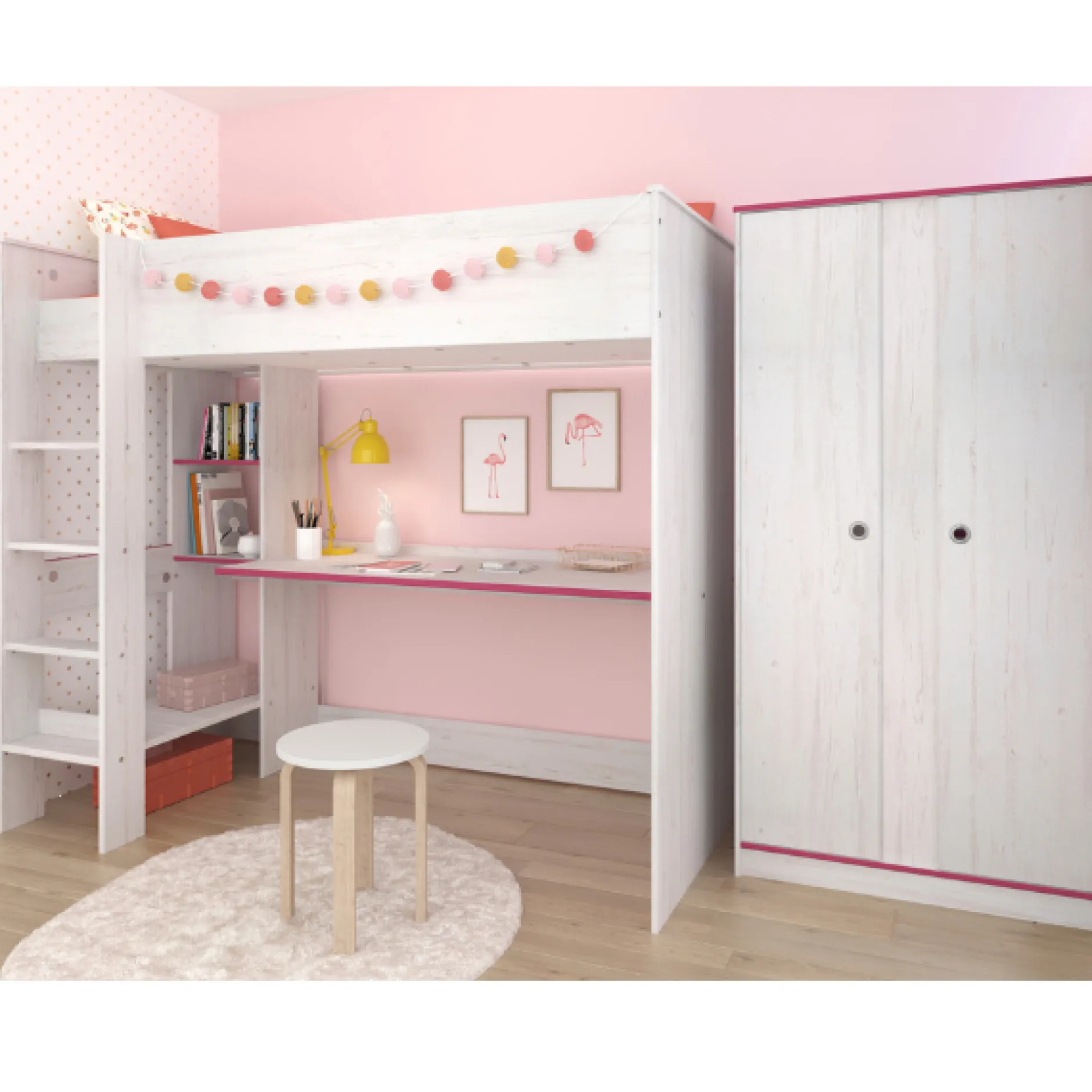 Smoozy Kinderzimmer-Set | Hochbett und Kleiderschrank | Weiß