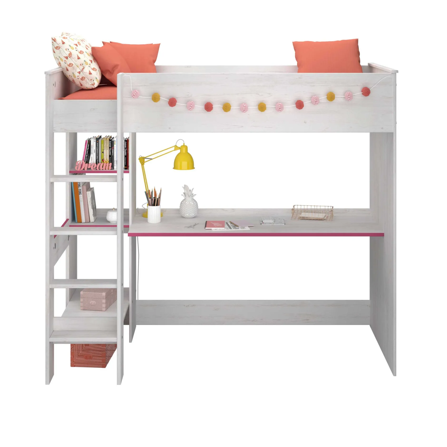 Smoozy Kinderzimmer-Set | Hochbett und Kleiderschrank | Weiß