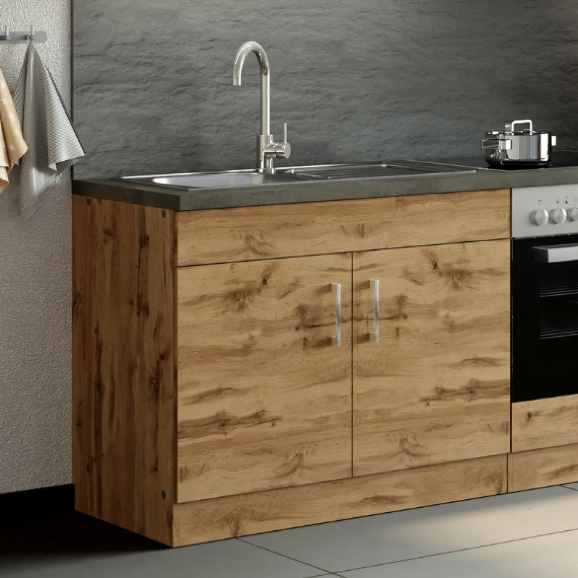 Sockelschrank Sorrella 100cm 2 Türen - Eiche/Beton