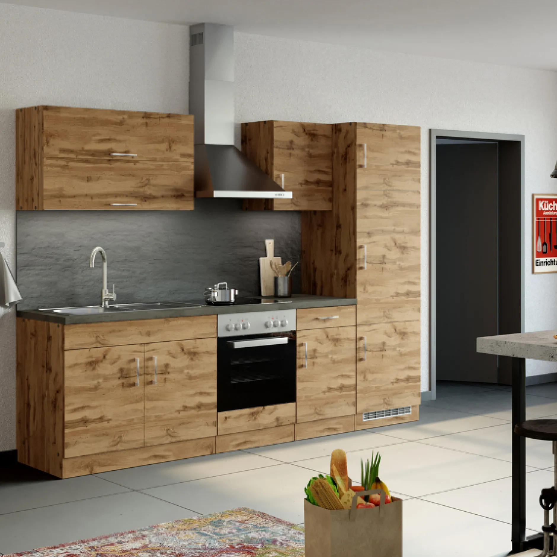 Sockelschrank Sorrella 100cm 2 Türen - Eiche/Beton