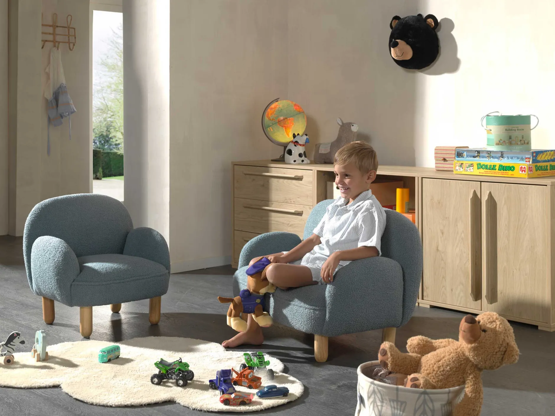 Sofa-Set für Kinder Rocky - blauer Bouclé-Stoff
