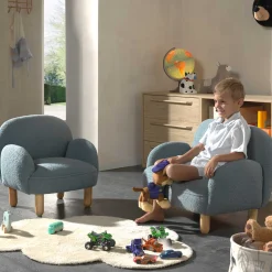 Sofa-Set für Kinder Rocky - blauer Bouclé-Stoff