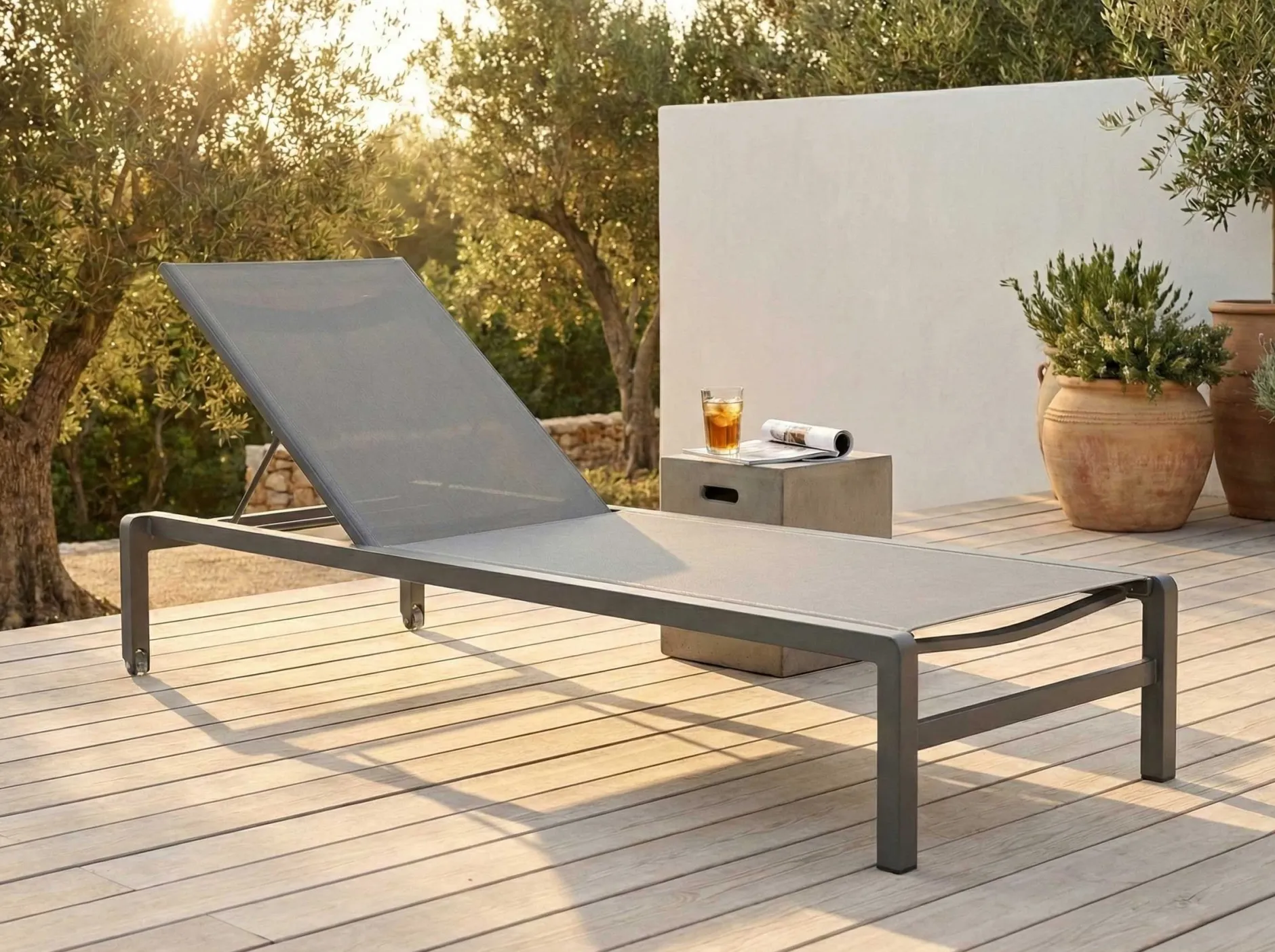 Sonnenliege Gabana Aluminium Anthrazit mit Textilene in Silbergrau