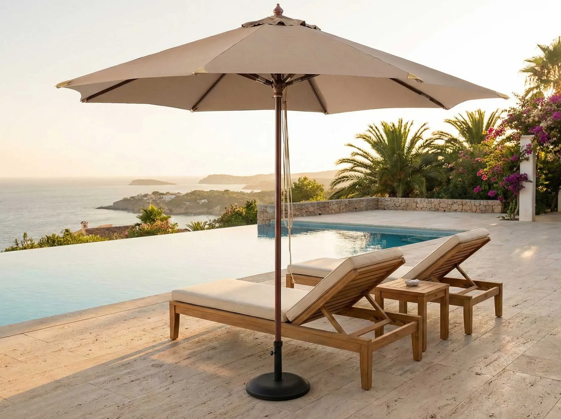 Sonnenschirm Joplin teak - Ø350cm - Taupe - robustes Olefin