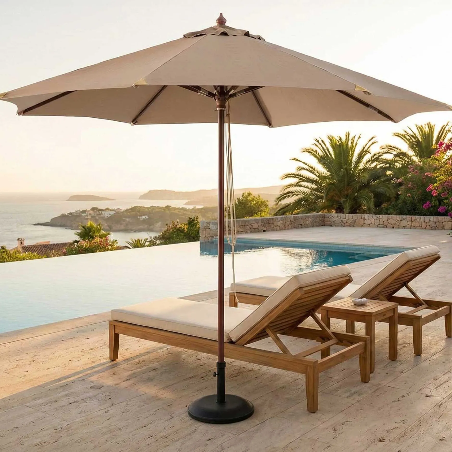 Sonnenschirm Joplin teak - Ø350cm - Taupe - robustes Olefin