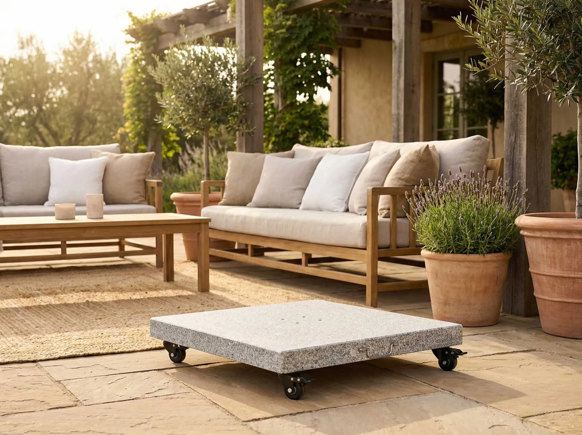 Sonnenschirmsockel Miami Gescova - Granit mit Rollen - 60x60x12 cm - Hellgrau