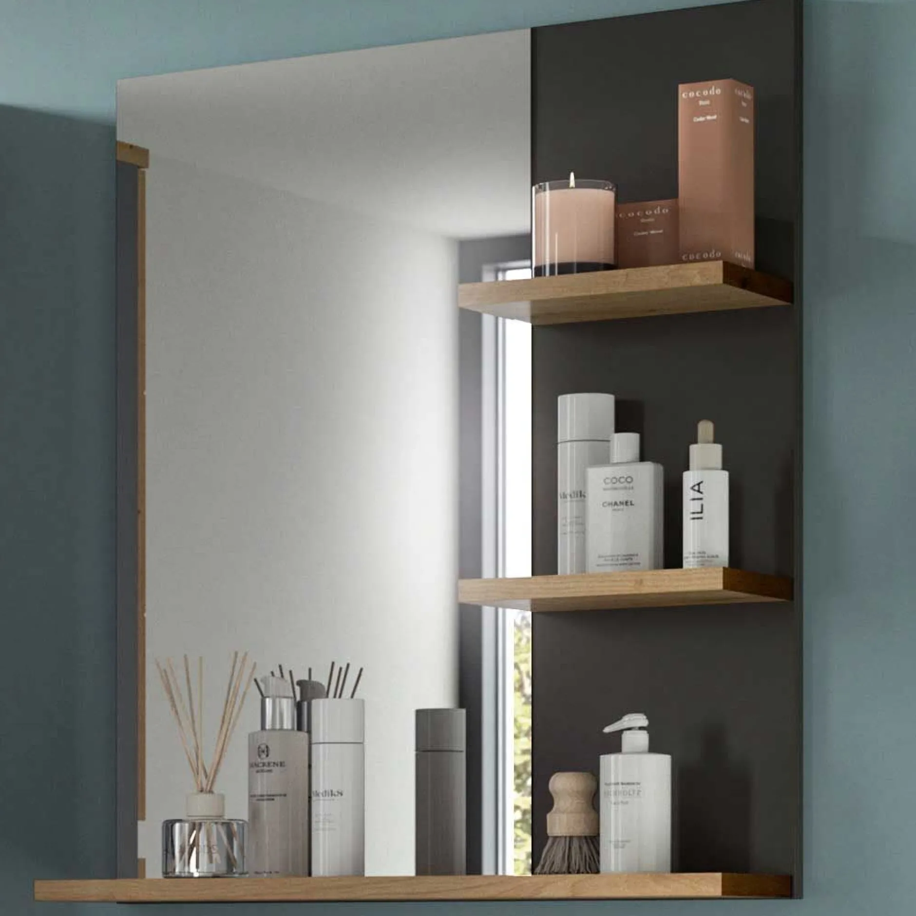 Spiegel Canu Xonox - basaltgrau & Holzoptik - 63x73x16 cm