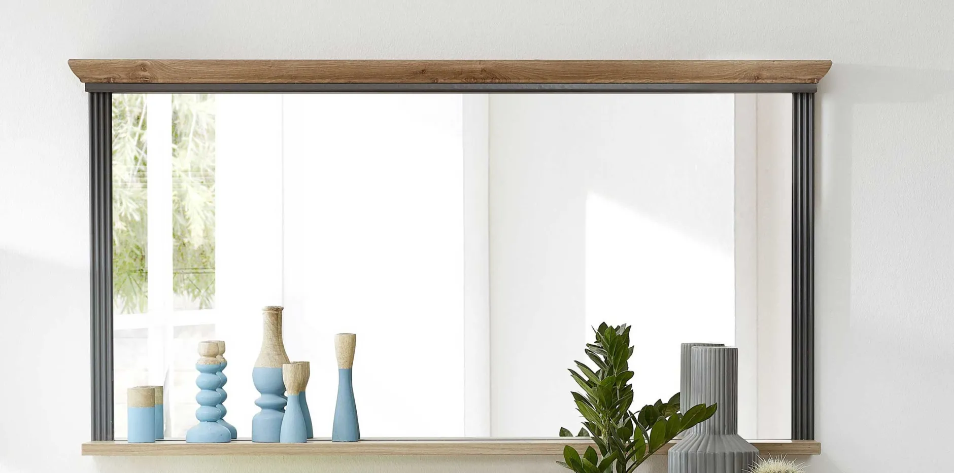 Spiegel Samine 142x74cm mit Ablage - Graphit/Eiche