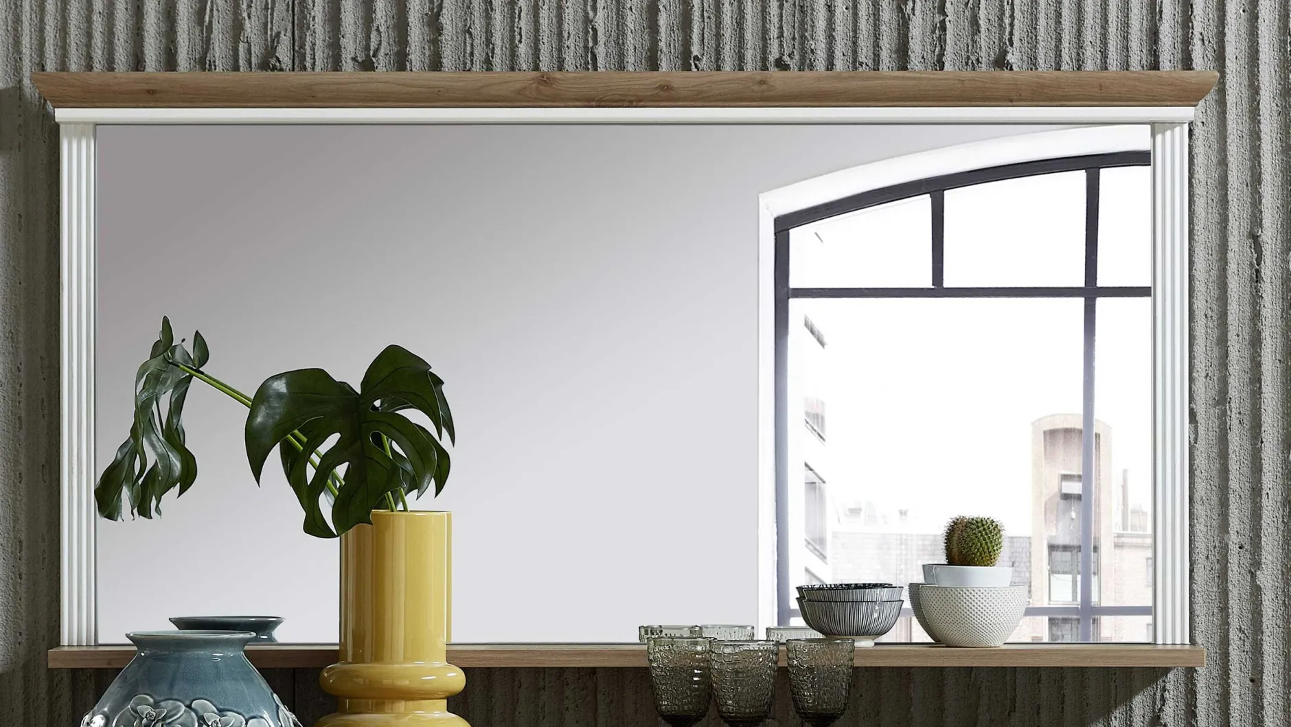 Spiegel Samine 142x74cm mit Ablage - weiß/Eiche